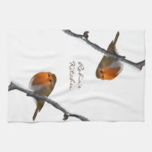 Robin Bird op Branch Personalized Kitchen Towel Theedoek (Horizontaal)