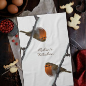 Robin Bird op Branch Personalized Kitchen Towel Theedoek
