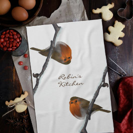 Robin Bird op Branch Personalized Kitchen Towel Theedoek