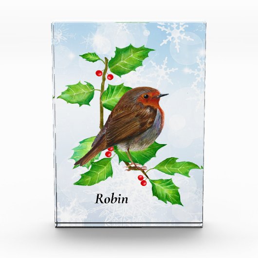 Robin Bird op Holly Waterverf Painting Fotoblokken (Voorkant)