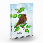 Robin Bird op Holly Waterverf Painting Fotoblokken (Links)