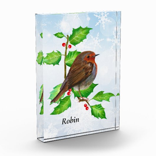 Robin Bird op Holly Waterverf Painting Fotoblokken (Links)