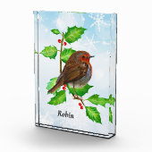 Robin Bird op Holly Waterverf Painting Fotoblokken (Rechts)