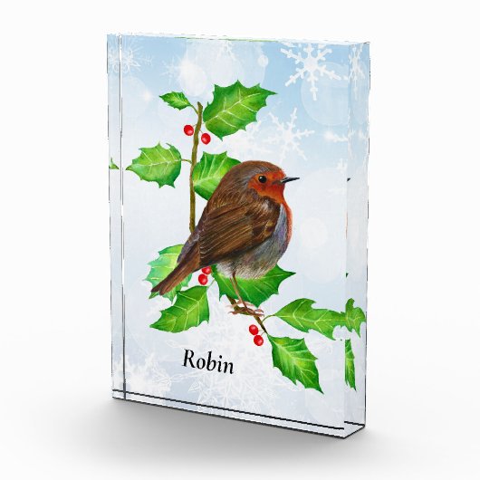 Robin Bird op Holly Waterverf Painting Fotoblokken (Rechts)