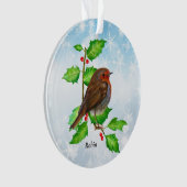 Robin Bird op Holly Waterverf Painting Ornament (voorkant)