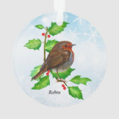 Robin Bird op Holly Waterverf Painting Ornament (achterkant)