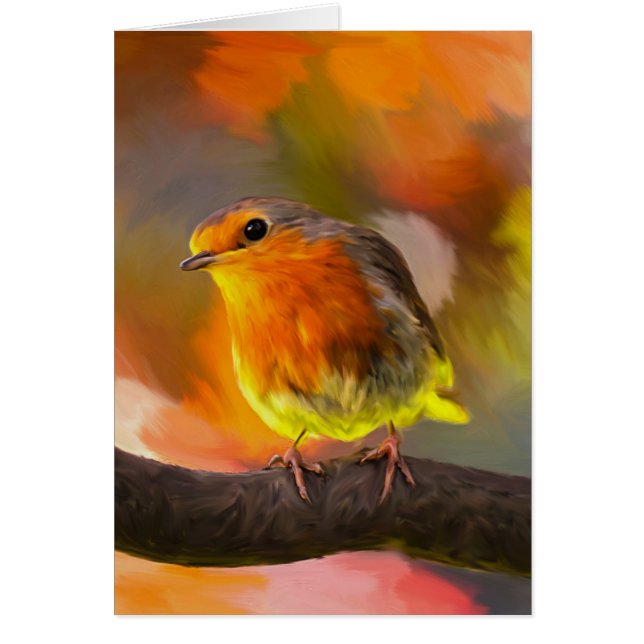 Robin Bird op tak in de tuin kunstportret (Voorkant)
