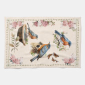 Robin Bird Peach Damask Theedoek (Horizontaal)