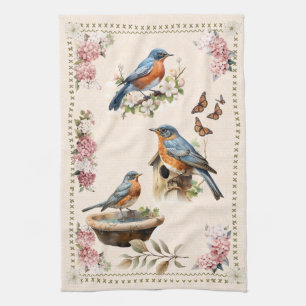 Robin Bird Peach Damask Theedoek