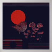 Robin Bird Red Sun Illustratie Poster (Voorkant)