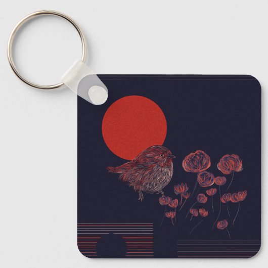 Robin Bird Rode Zon Illustratie Sleutelhanger (Voorkant)
