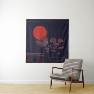 Robin Bird Rode Zon Illustratie Wandkleed