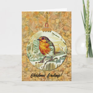 Robin Bird Sneeuw Boom Vintage Stijl Kerstmis Kaart