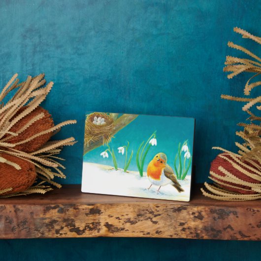 Robin Bird & sneeuwdrops Illustratie Fotoplaat (Zijkant)