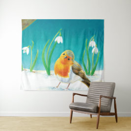 Robin Bird & sneeuwdrops Illustratie Wandkleed
