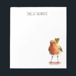 Robin Bird Waterverf schilderen met naam Notitieblok<br><div class="desc">Dit is een schilderij van een waterverf van een rover op een boomtak. De staart is omhoog in de lucht. Pas dit product aan door jouw naam bovenaan toe te voegen. De vogel werd met de hand geschilderd door NamiBear Art Studio ©Namibeer</div>