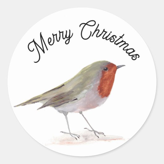 Robin Bird Waterverf Winter Festive Kerstmis Ronde Sticker (Voorkant)