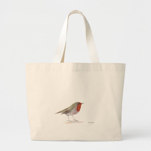 Robin bird waterverf winter Kerstmis Grote Tote Bag (Voorkant)