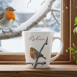 Robin Bird Winter Branch Personalized Latte Mok