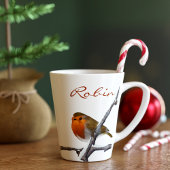 Robin Bird Winter Branch Personalized Latte Mok