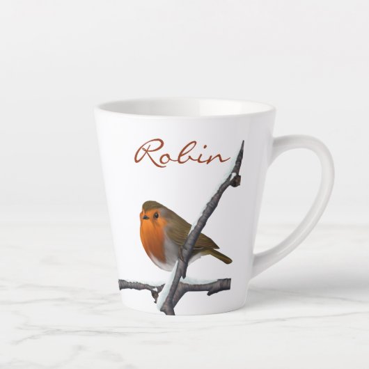 Robin Bird Winter Branch Personalized Latte Mok (Rechts)