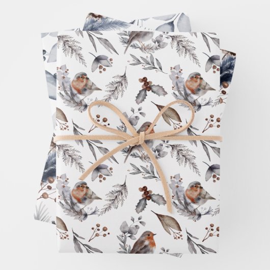 Robin Bird Winter Forest Greenery Kerstmis Inpakpapier Vel (In situ)