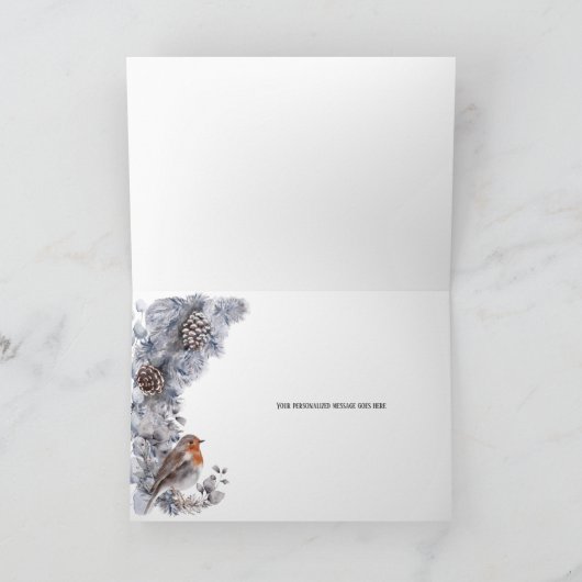 Robin bird winter sneeuwfestisch landschap Kerstmi Kaart (Binnen)