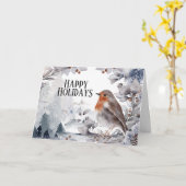 Robin bird winter sneeuwfestisch landschap Kerstmi Kaart (Gele Bloem)