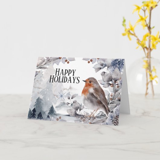 Robin bird winter sneeuwfestisch landschap Kerstmi Kaart (Gele Bloem)