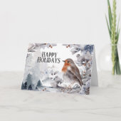 Robin bird winter sneeuwfestisch landschap Kerstmi Kaart (Voorkant)