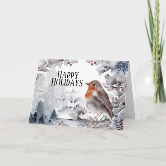 Robin bird winter sneeuwfestisch landschap Kerstmi Kaart (Voorkant)