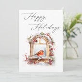 Robin Bird Winter Venster Zakelijke Kerstmis Kaart (Staand voorkant)