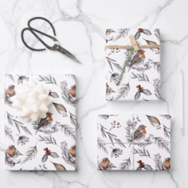 Robin Bird Woodland Greenery Kerstmis Inpakpapier Vel
