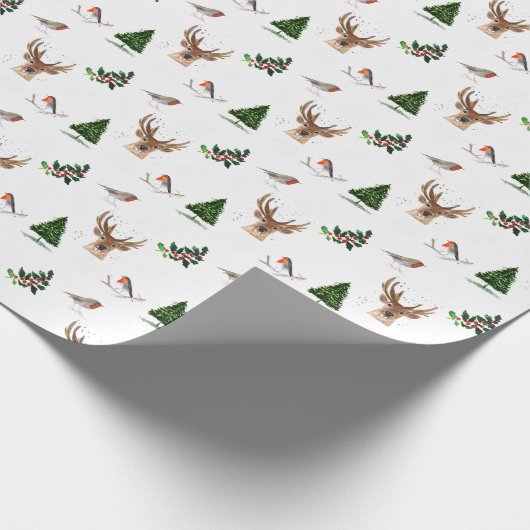 Robin Bird Woodland hert waterverf patroon Cadeaupapier (Hoek)
