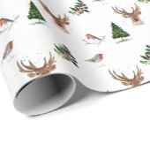 Robin Bird Woodland hert waterverf patroon Cadeaupapier (Rol Hoek)