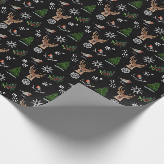 Robin Bird Woodland hert waterverf patroon Cadeaupapier (Hoek)