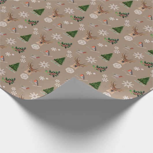 Robin Bird Woodland hert waterverf patroon Cadeaupapier (Hoek)