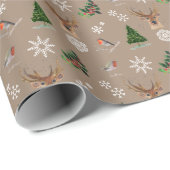 Robin Bird Woodland hert waterverf patroon Cadeaupapier (Rol Hoek)