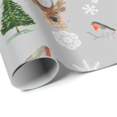 Robin Bird Woodland Stag Deer Winter waterverf Cadeaupapier (Rol Hoek)