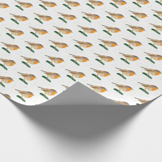 Robin Bird Woodland Xmas Schattigee waterverf Cadeaupapier (Hoek)