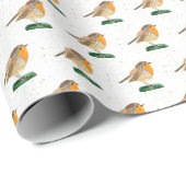 Robin Bird Woodland Xmas Schattigee waterverf Cadeaupapier (Rol Hoek)