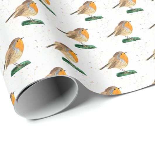 Robin Bird Woodland Xmas Schattigee waterverf Cadeaupapier (Rol Hoek)