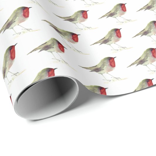 Robin Bird Woodland Xmas Schattigee waterverf Cadeaupapier (Rol Hoek)