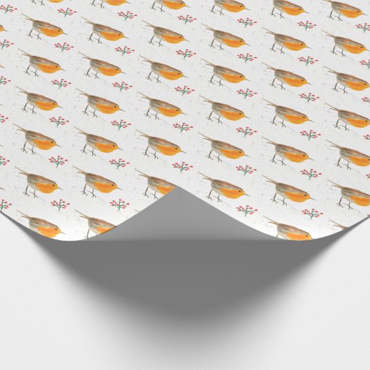 Robin Bird Woodland Xmas Schattigee waterverf Cadeaupapier (Hoek)