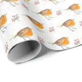 Robin Bird Woodland Xmas Schattigee waterverf Cadeaupapier (Rol Hoek)