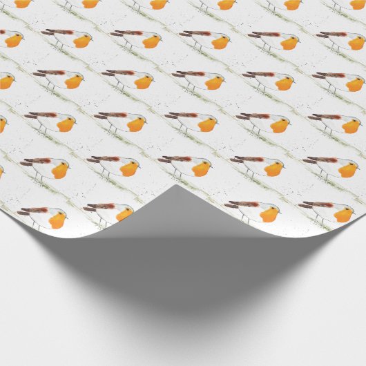 Robin Bird Woodland Xmas Schattigee waterverf Cadeaupapier (Hoek)