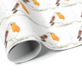 Robin Bird Woodland Xmas Schattigee waterverf Cadeaupapier (Rol Hoek)