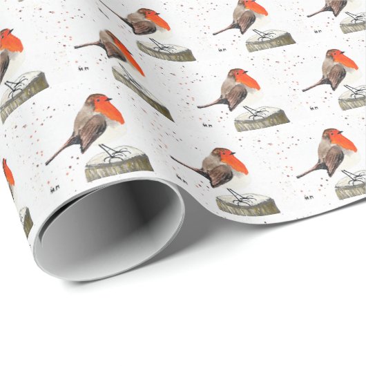 Robin Bird Woodland Xmas Schattigee waterverf Cadeaupapier (Rol Hoek)