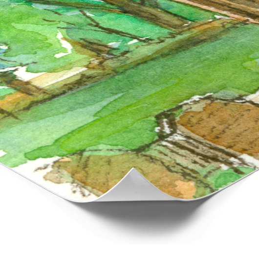 Robin Birdhouse Waterverf Landcape Poster (Hoek)