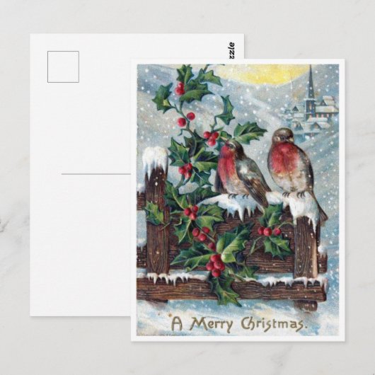  Robin Birds en Holly Merry Kerstmis Briefkaart (Voorkant / Achterkant)